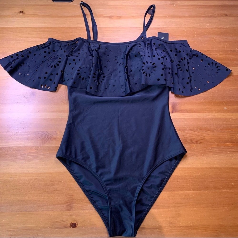 NWT Black - Off the Shoulder One Piece Swimsuit, Size XS